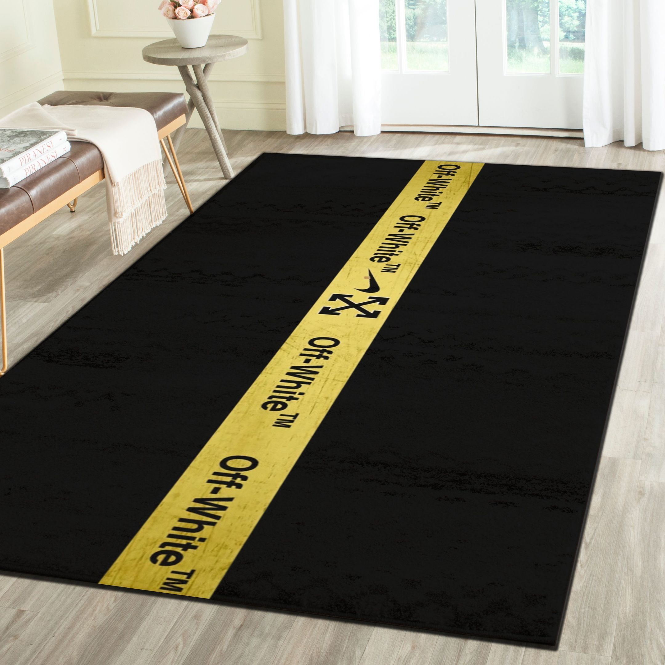 Off-White Logo Area Rugs, Luxury Hypebeast Living Room Carpet, Fashion Brand Floor Mat Home Decor