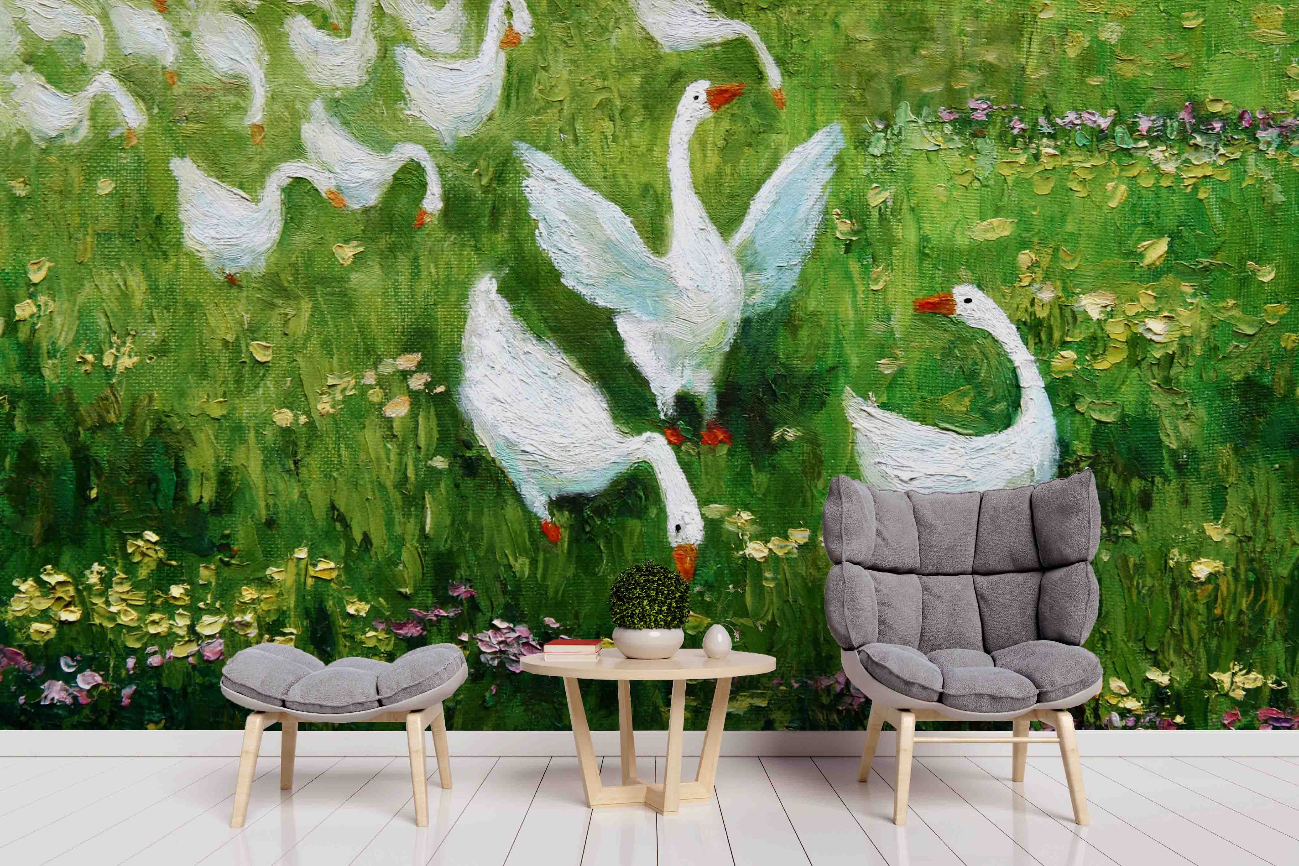 3D Realistic Grassland Swan Animal Wall Mural Wallpaper Lxl 1607