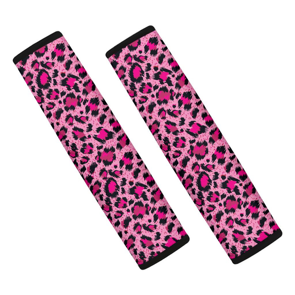 Pink Leopard Print Car Seat Belt Covers