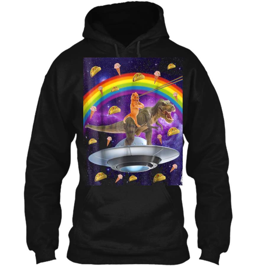 Taco Kitty Rainbow Laser Eye T-Rex Riding Space Cat  Pullover Hoodie 8 oz