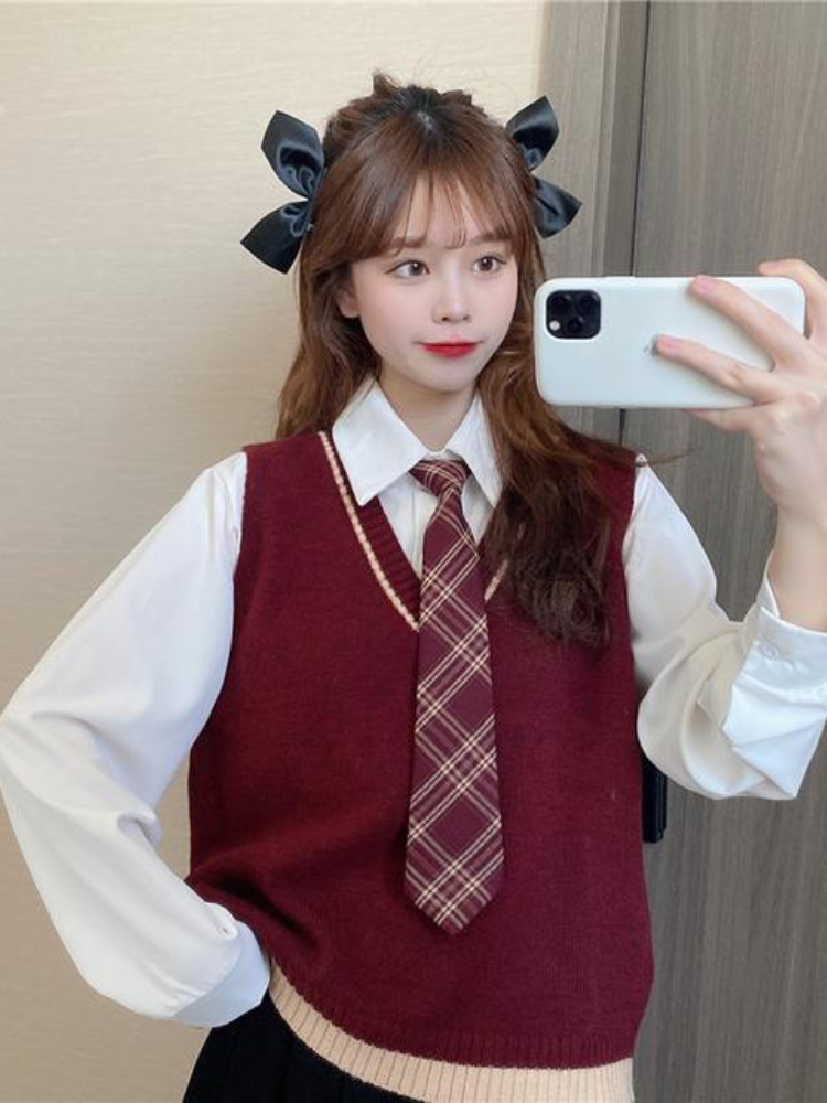 V-neck Knit Sweater Vest Women Preppy Style Patchwork Students Leisure Chic Sleeveless All-match Popular Ulzzang Autumn Retro alx