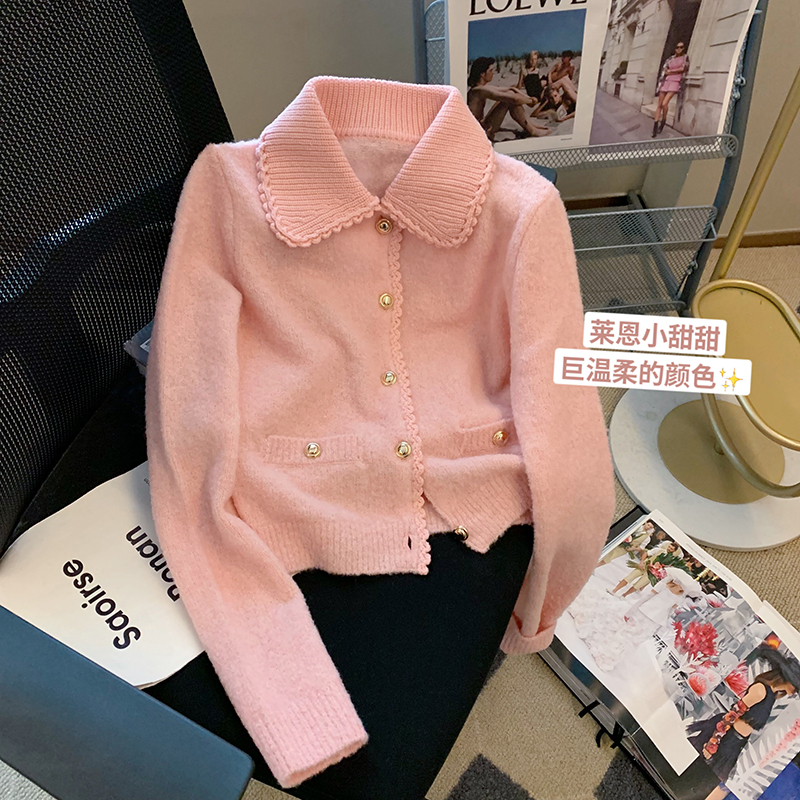 2023 New Korean Turn-Down Collar Hollow Out Knitted Cardigans Vintage Elegant Solid Thin Sweaters Autumn Japanese Sweet Cardigan alx