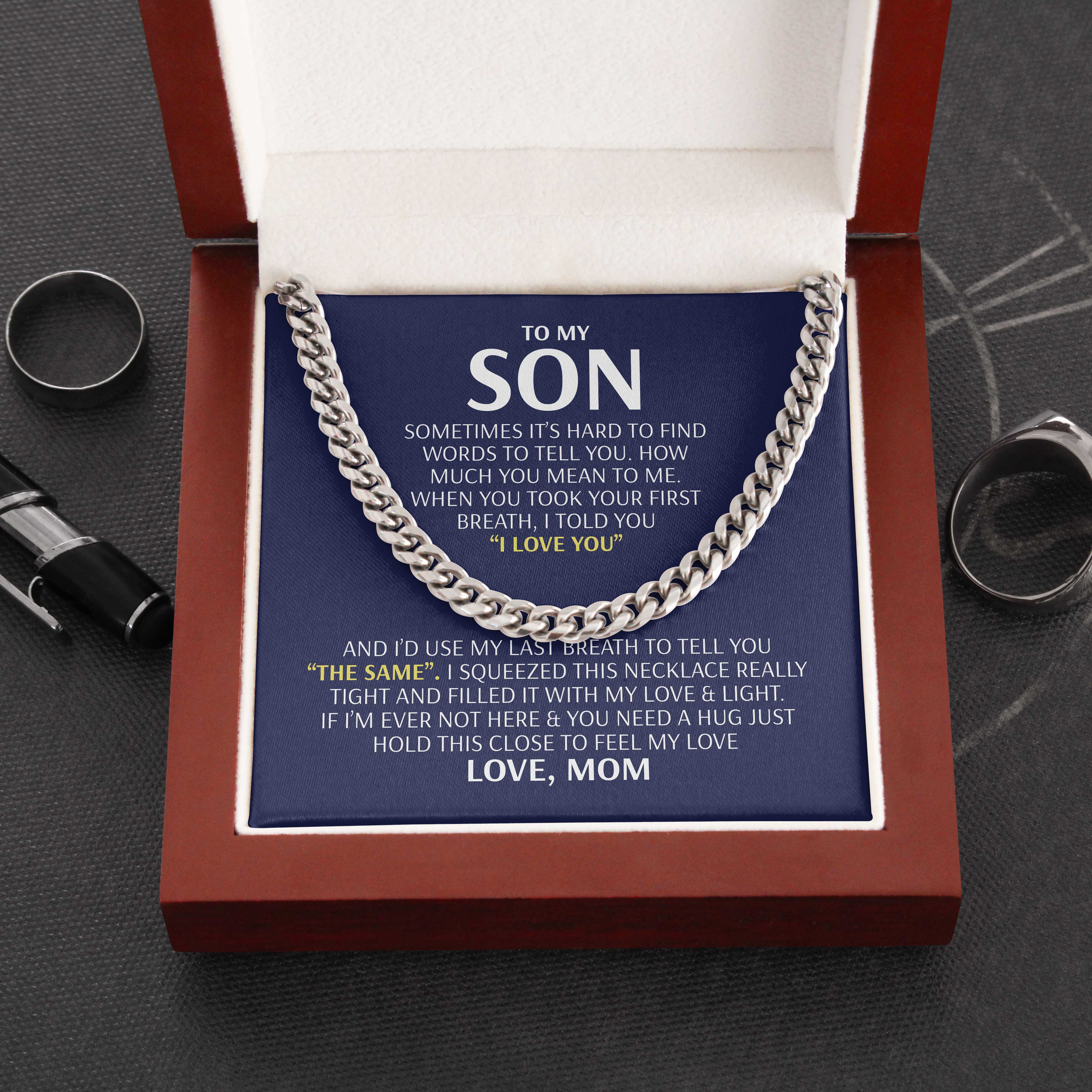 Son Necklace – Feel My Love From Mom. Cuban Link Chain Necklace