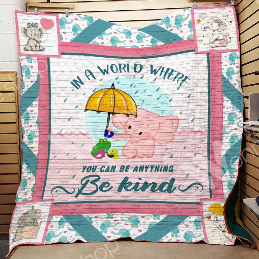 Elephant With Umbrella  In A World Where You Can Be Anything  Quilt Blanket