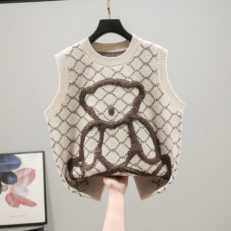 Sweater Vest Women 2022 Korean Style Vintage Fashion Bear Embroidery Sleeveless Pullover Gilet Knit Tank Tops Waistcoat T753 alx