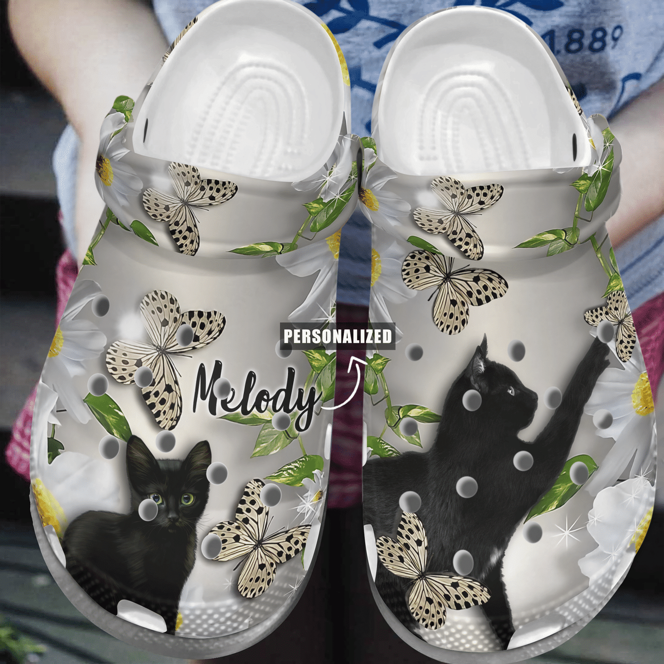 Beautiful Black Cat Personalized Clog, Custom Name, Text, Color, Number Fashion Style For Women, Men, Kid, Print 3D