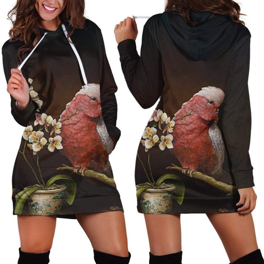 All Over Printed Parrots Hoodie Dress H301B