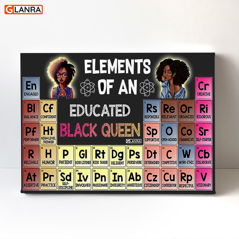 Elements Of An Educated Black Queen Poster/Canvas, Black Girl Magic, Black Girl Wall Art, Black Woman Poster, Living Room Decor, Gift For Girl