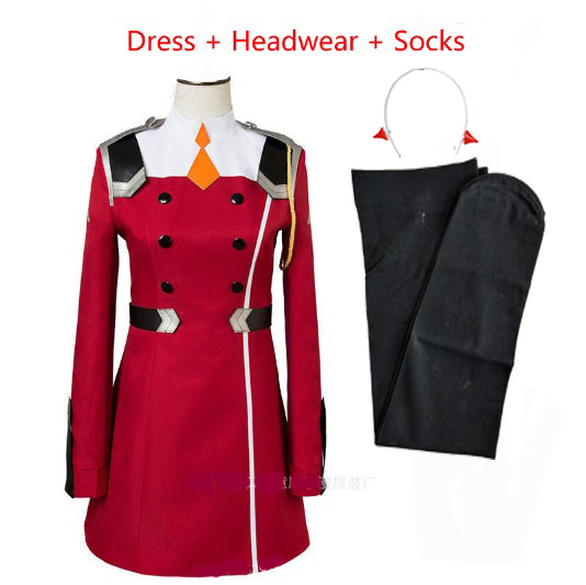 02 Zero Two Cosplay Costume DARLING in the FRANXX Cosplay 02 Dress Uniform Suits Headwear Wig Women Halloween Costume Dress alx