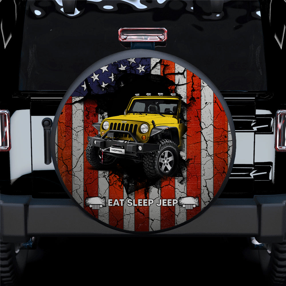 Yellow Jeep American Flag Car Spare Tire Covers Gift For Campers