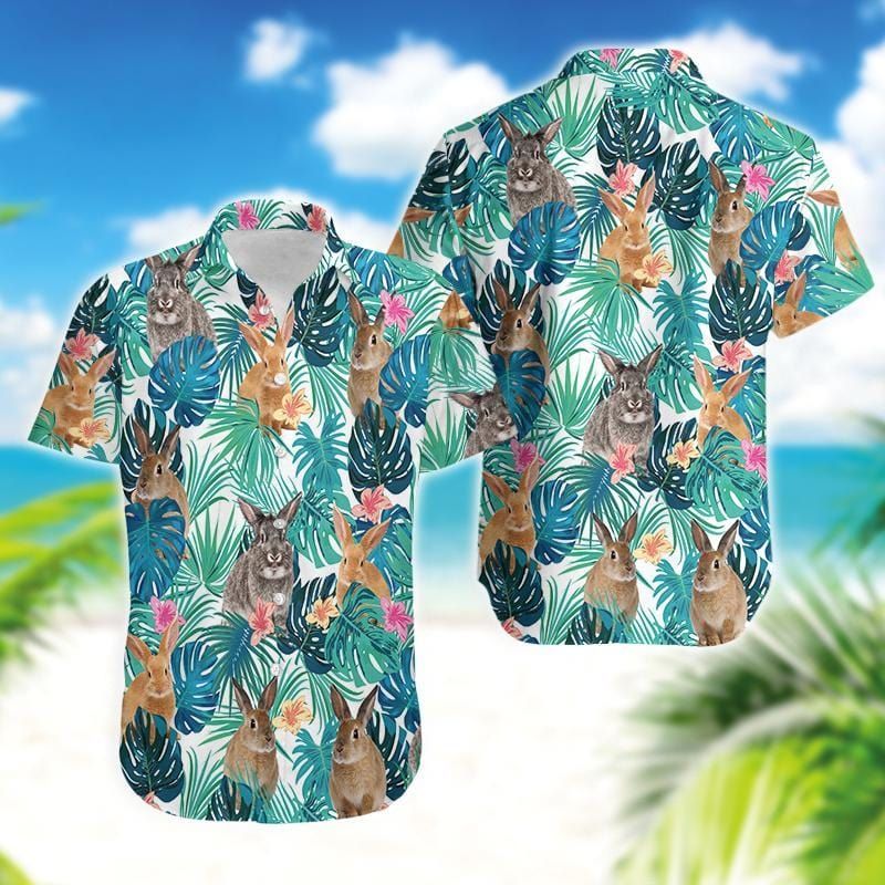 2021 Simple Bunny Lovely Rabbit Tropical Hawaiian Aloha Shirts #Dh