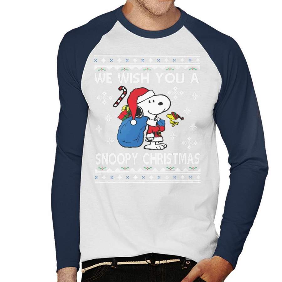 We Wish You A Snoopy Christmas Knit Men’s Baseball Long Sleeved T-shirt