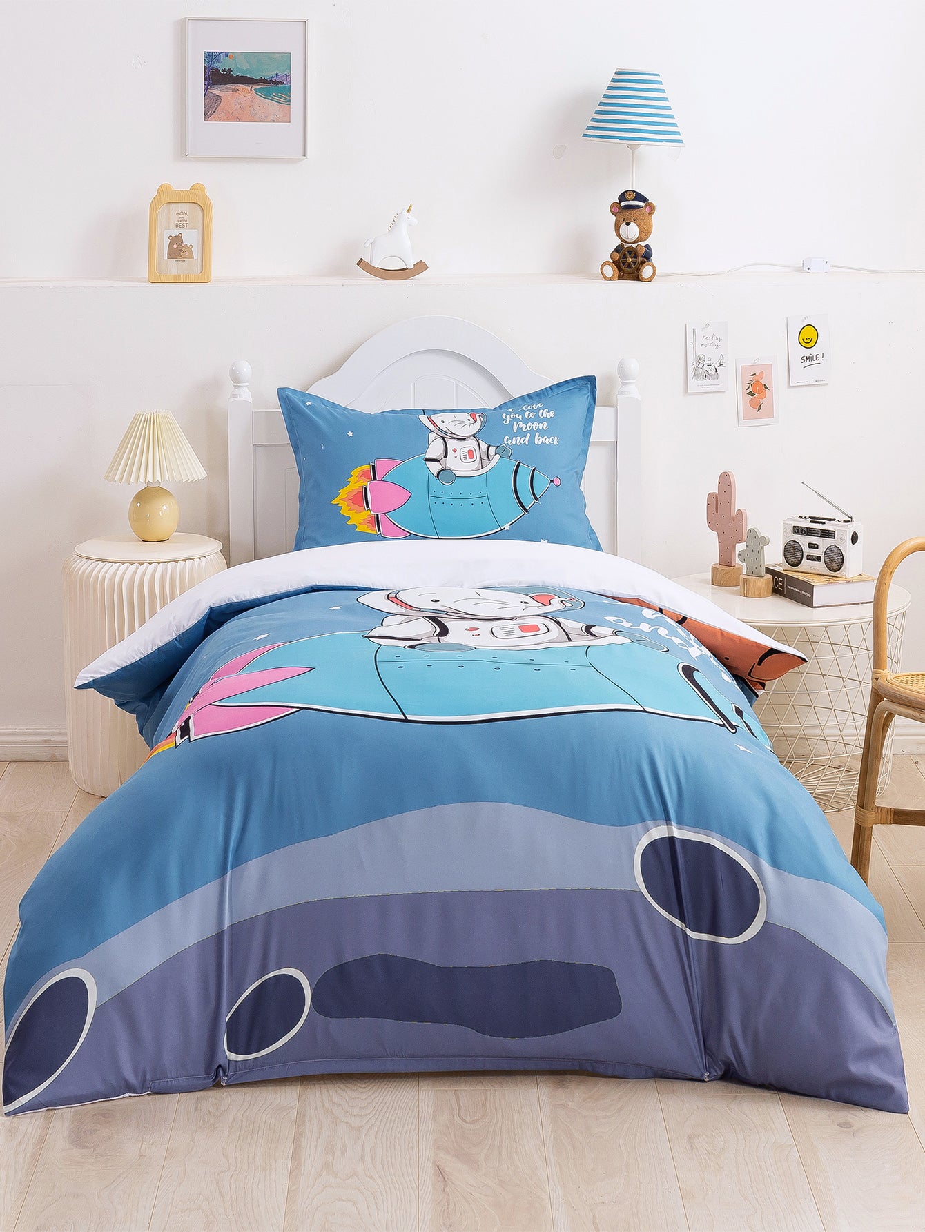 3D Cartoon Elephant Astronaut Space Quilt Cover Set Bedding Set Duvet Cover Pillowcases 337