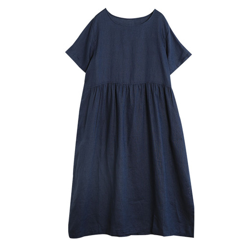 2022 Summer Vintage Cotton Linen Women’s Dress Casual Loose O-Neck Short Sleeve Fashion Harujuku Dresses Vestidos Mujer alx