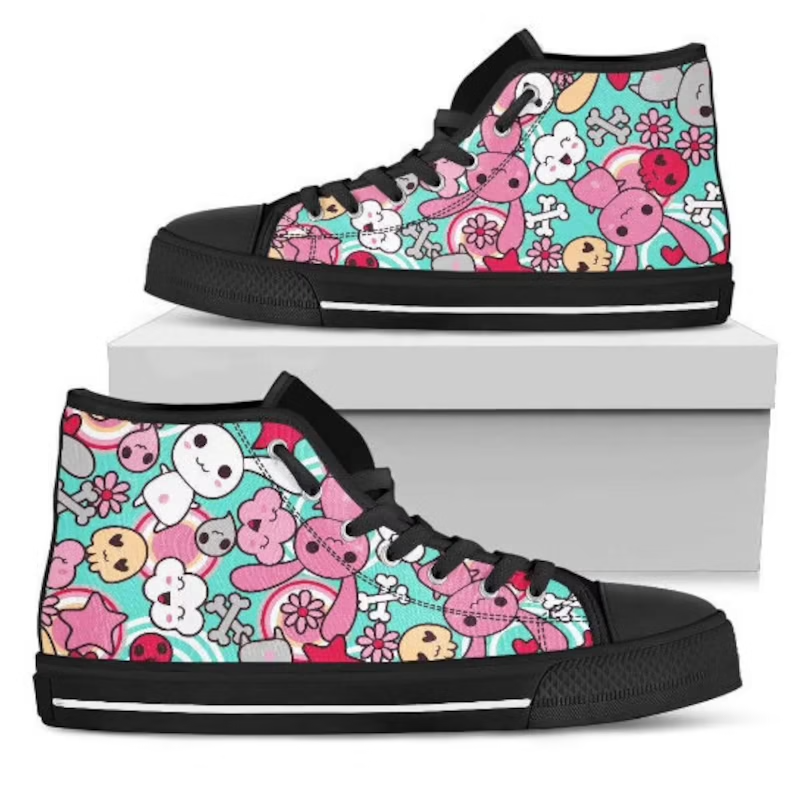 Kawaii Goth Bunny Sneakers Kawaii Grunge Sneakers Kawaii Punk Shoes Teen Pastel Aesthetic Cute Sneakers Woman Shirt