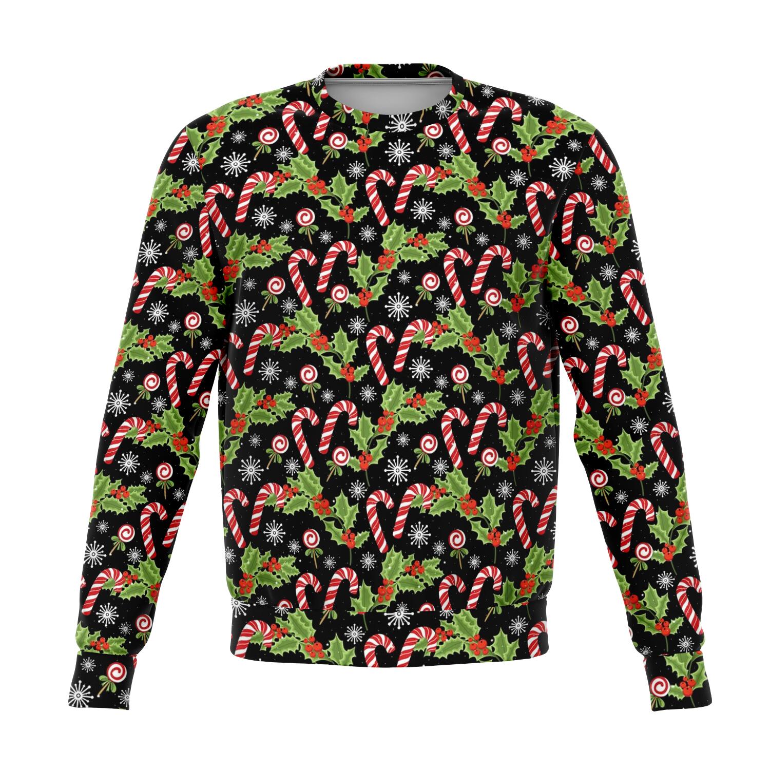 Candy Cane & Holy Leafs Pattern Ugly Christmas Sweater / Xmas Jumper