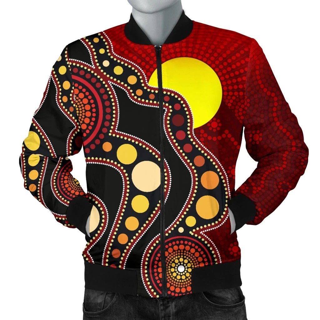 Aboriginal Flag Circle Dot Painting Art 3D Design Bomber