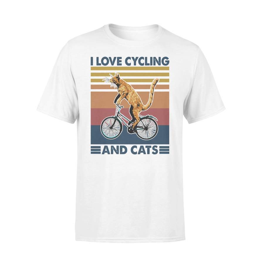 I Love Cycling And Cats Vintage Retro T-shirt