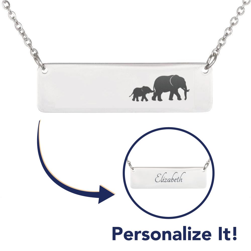 Personalized Necklace For Mom – Mama Elephant + 1 Calf