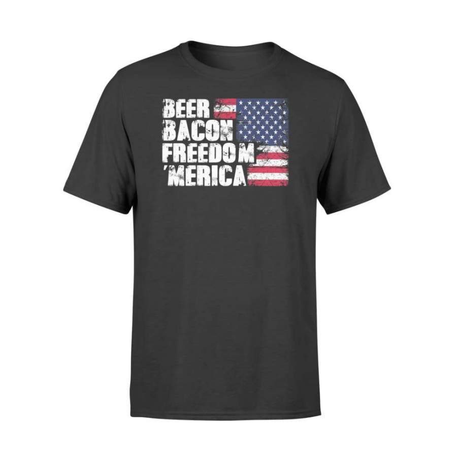 Beer Bacon Freedom Merica American Flag 4th of July Gift USA – Standard T-shirt