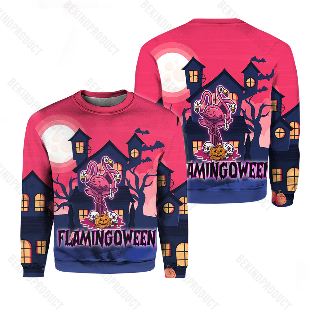 Flamingoween Pumpkin Halloween Crewneck Sweatshirt All Over Print Sweatshirt For Women Sweatshirt For Men Swn1166