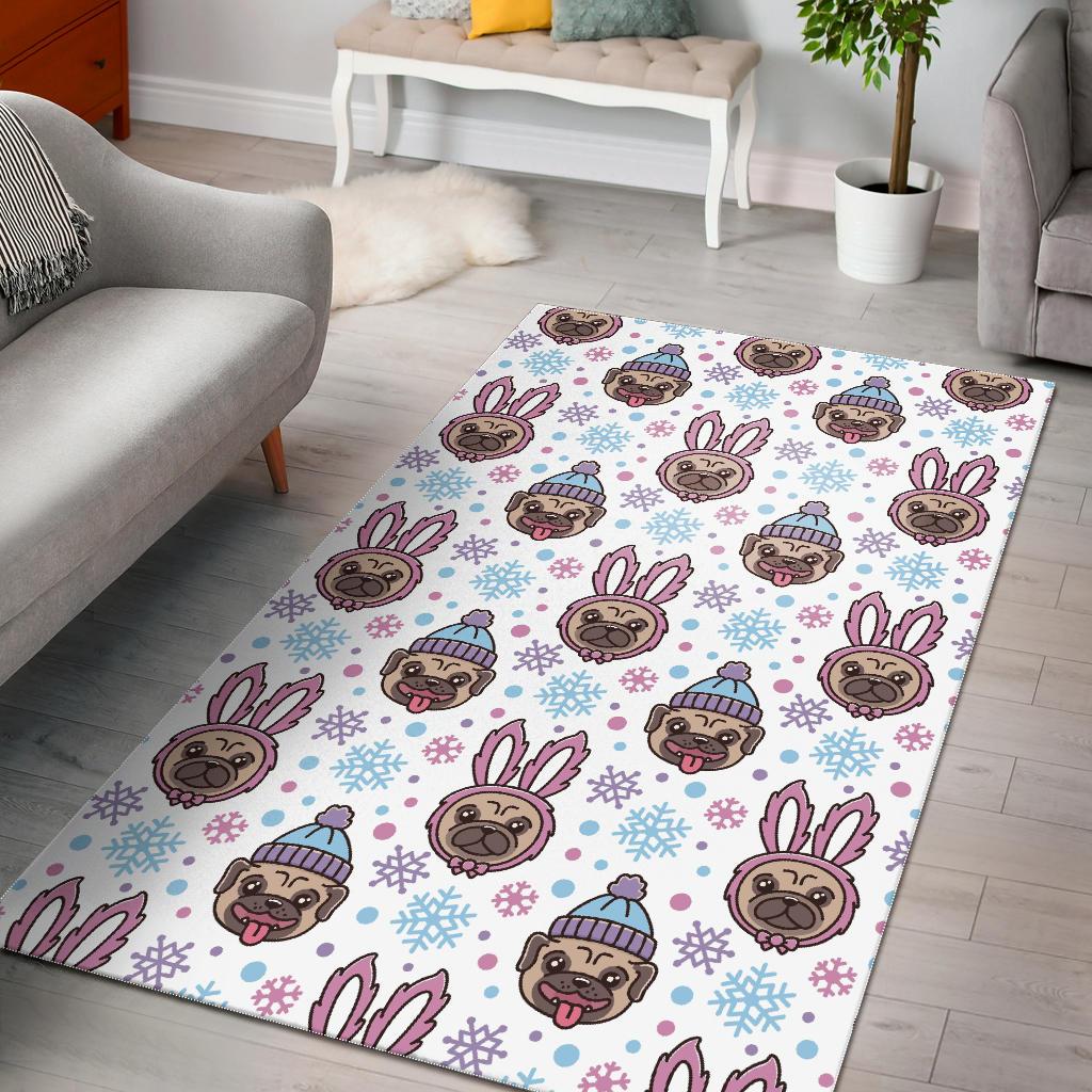 Cute Pug Hat Rabbit Costume Pattern Area Rug