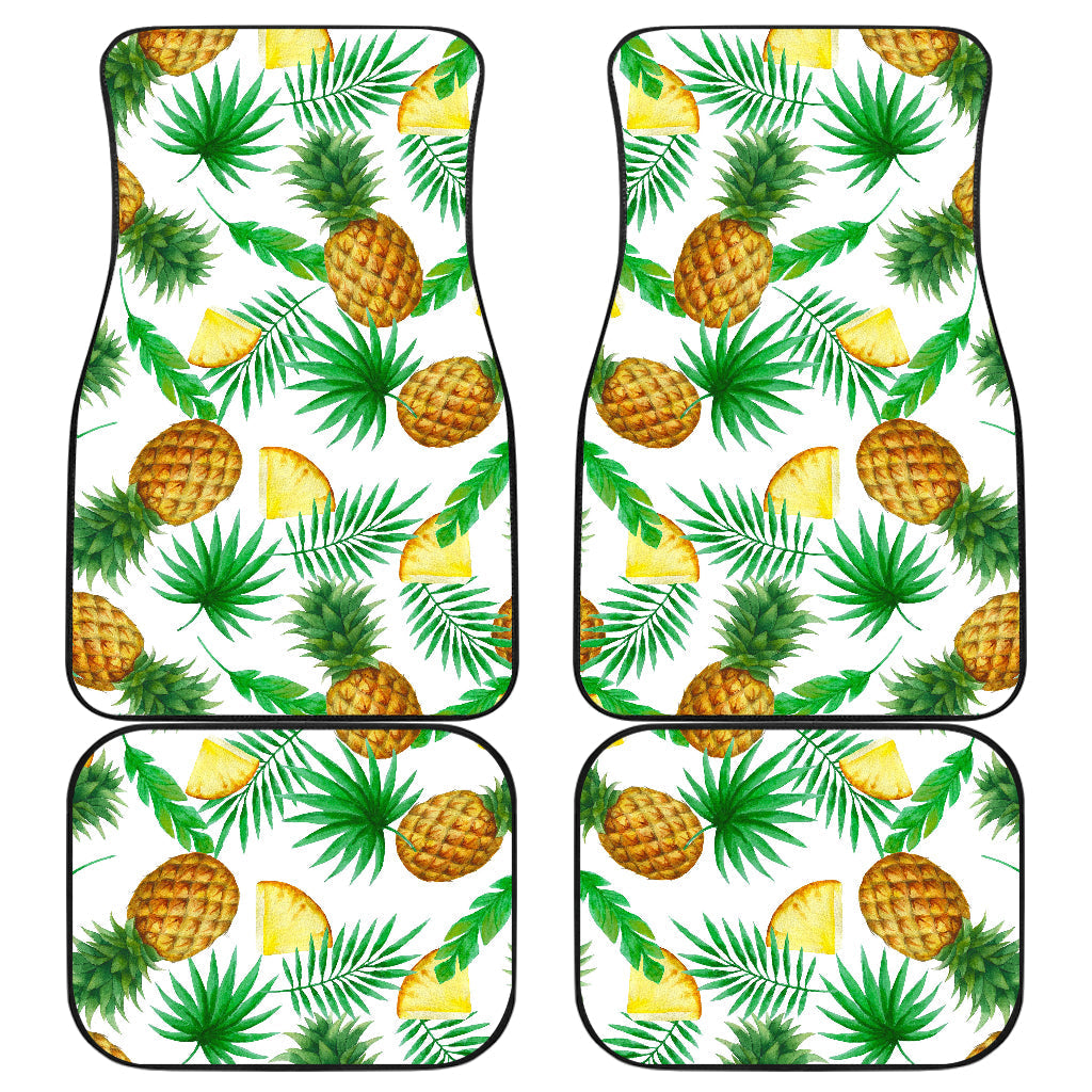 White Watercolor Pineapple Pattern Print Front And Back Car Floor Mats, Front Car Mat