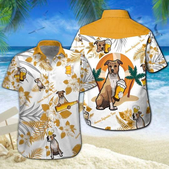 American Staffordshire Terrier  Beer Hawaiian Shirt Summer Button Up For Men, Women, Couple