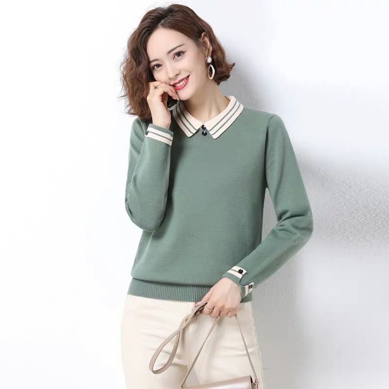 2022 Spring Autumn Long Sleeve Women Sweater Knitted Turndown Collar Pullover Winter Elasticity Solid Color Slim Top Female Y185 alx