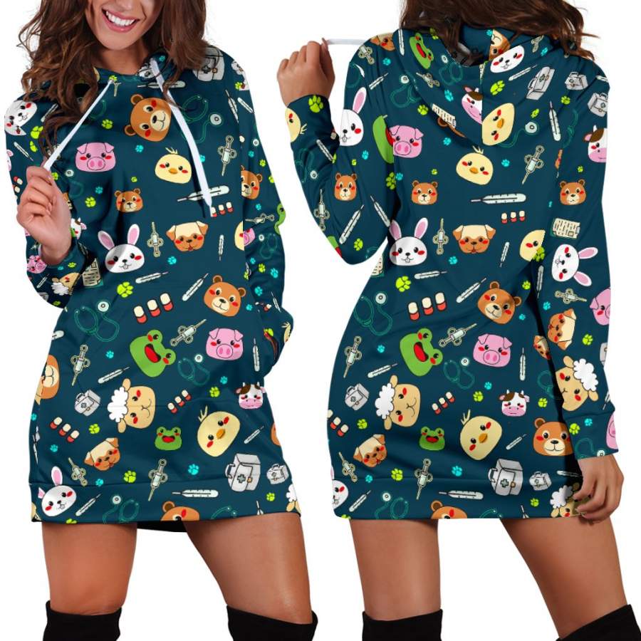 Vet Tech Pill And Face Animal Women’s Hoodie Dress