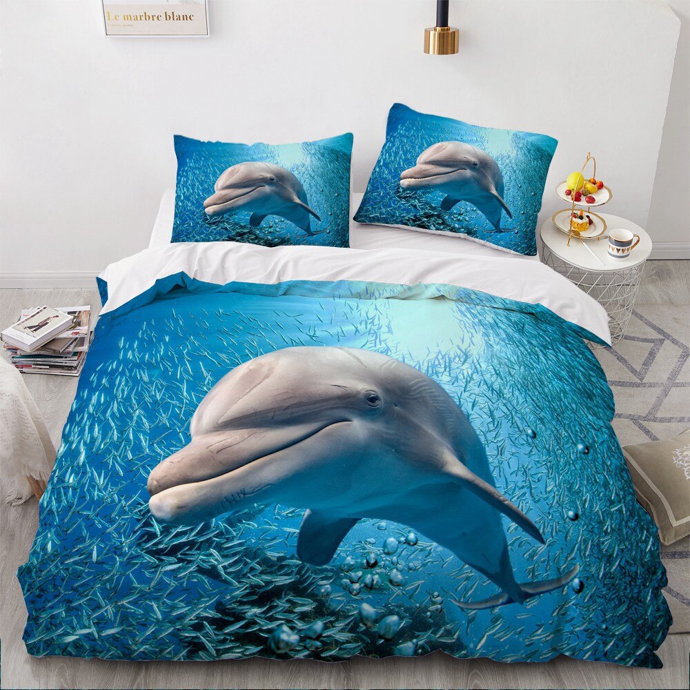 3D Bedding Sets Shouting Dolphin Blue Duvet/ Cover Set Bed Linen Pillowcase King Queen Full Size Home Textile Duvet Covers