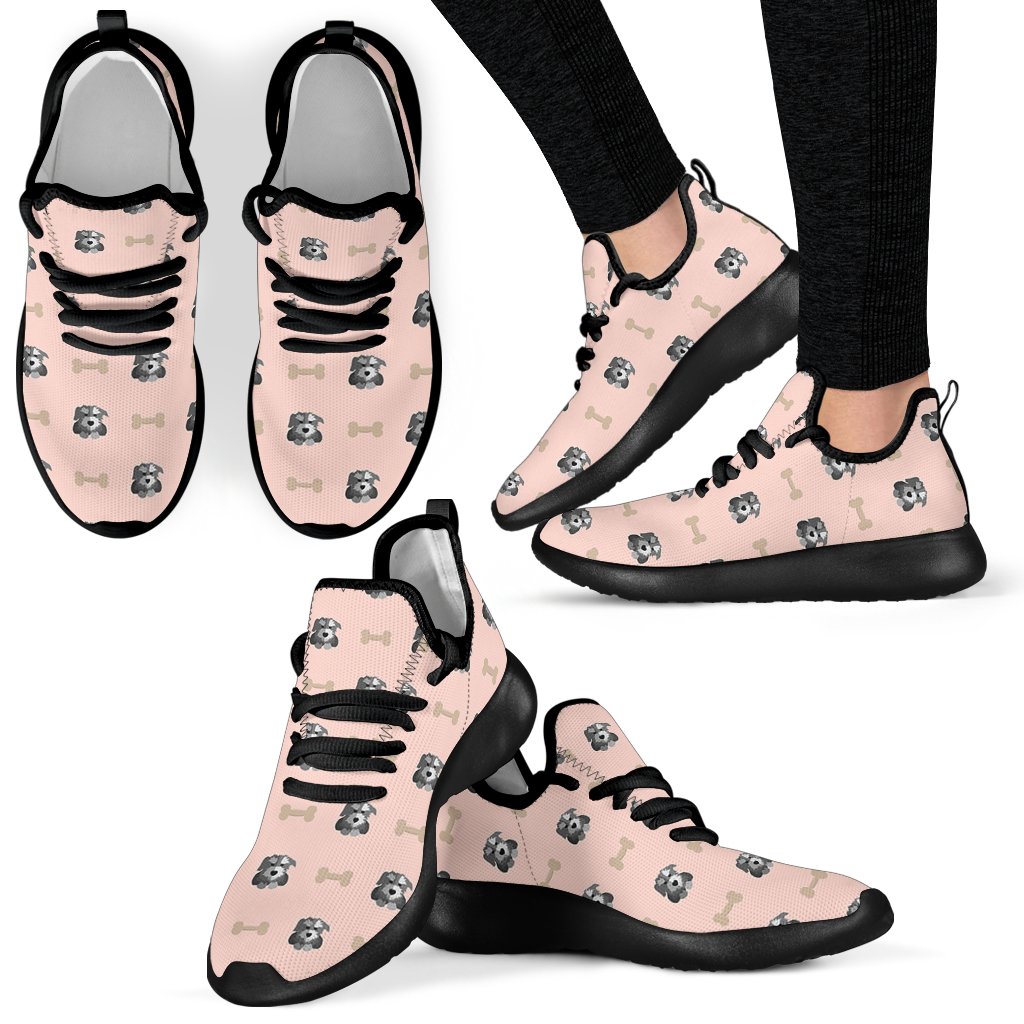 Dog Puppy Schnauzer Pattern Print Black Men Women Knit Sneaker