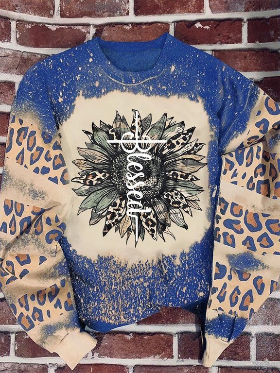 Blessed Religious Belief Bleached Leopard 3D Hoodies T-Shirt Long Sleeve Christmas Gifts For Men Women Friends