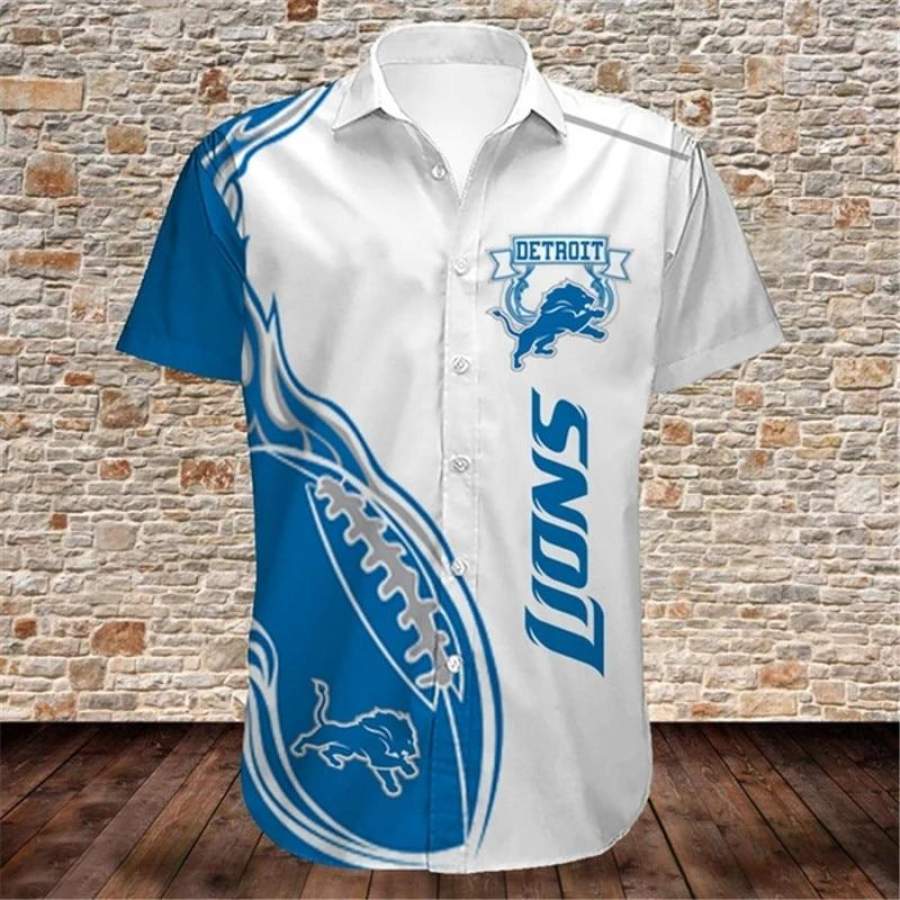 Men’s Detroit Lions Shirts Fireball Button Short Sleeve