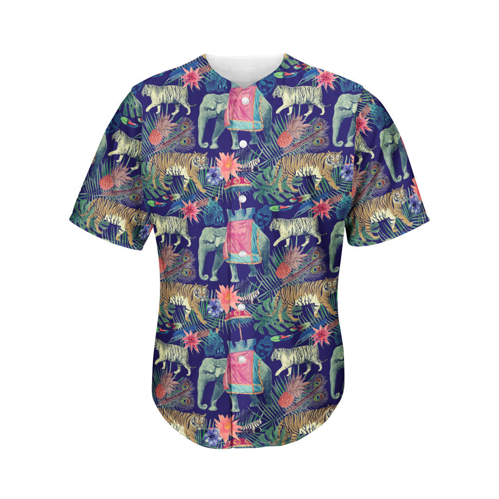 Asian Elephant And Tiger Print Men’S Baseball Jersey 3D Print