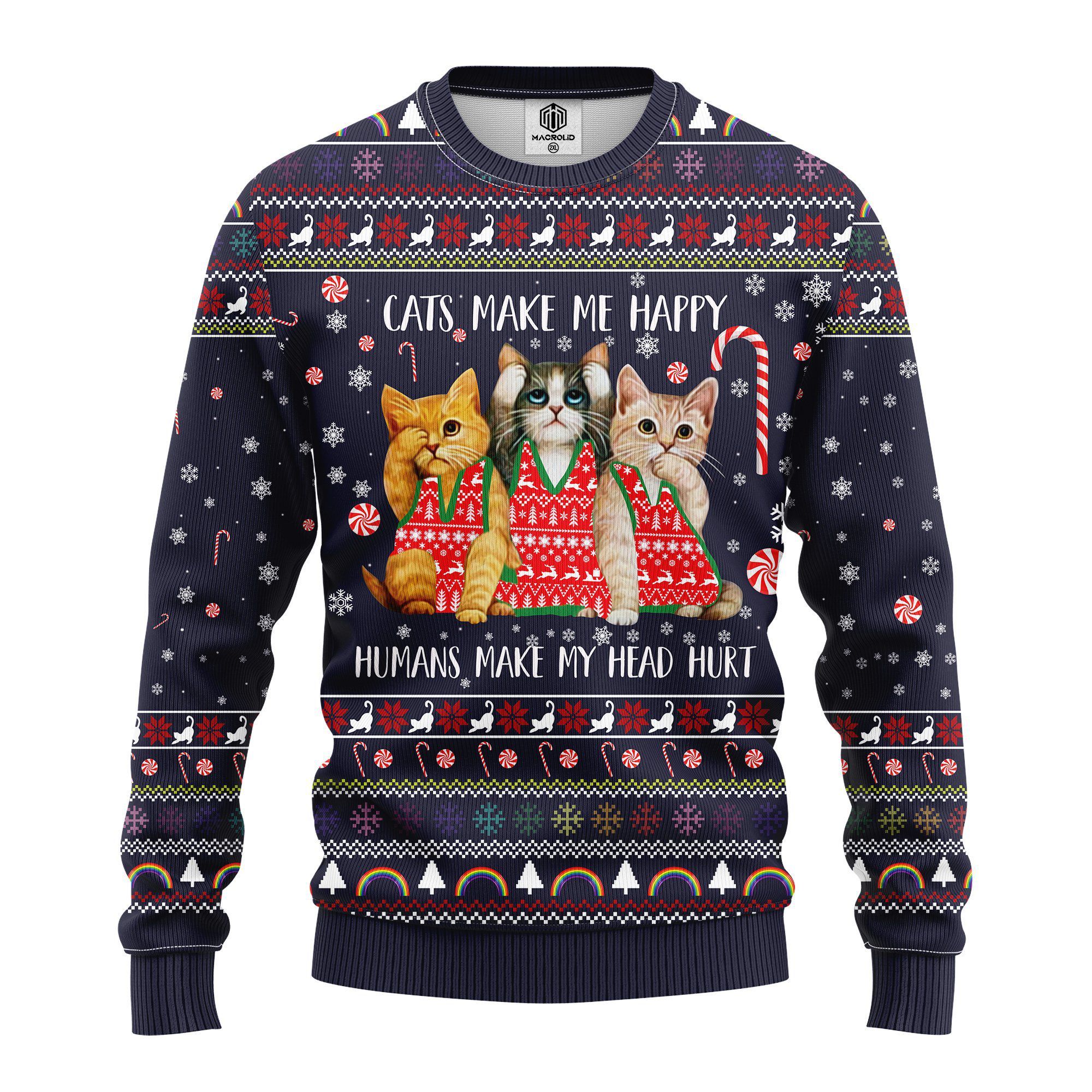 Cat Make Me Happy Ugly Christmas Sweater | For Men & Women | Adult | Us4147