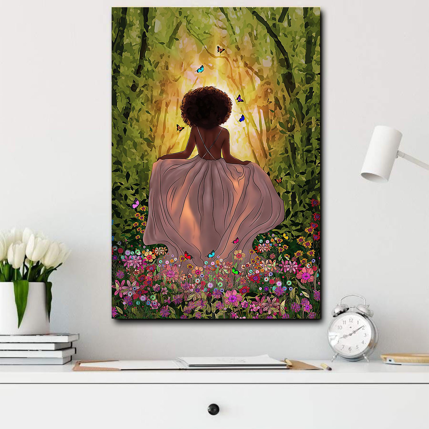 Africa Canvas Design Stunning Black Girl In Flower Forest African Inspired Home Decor