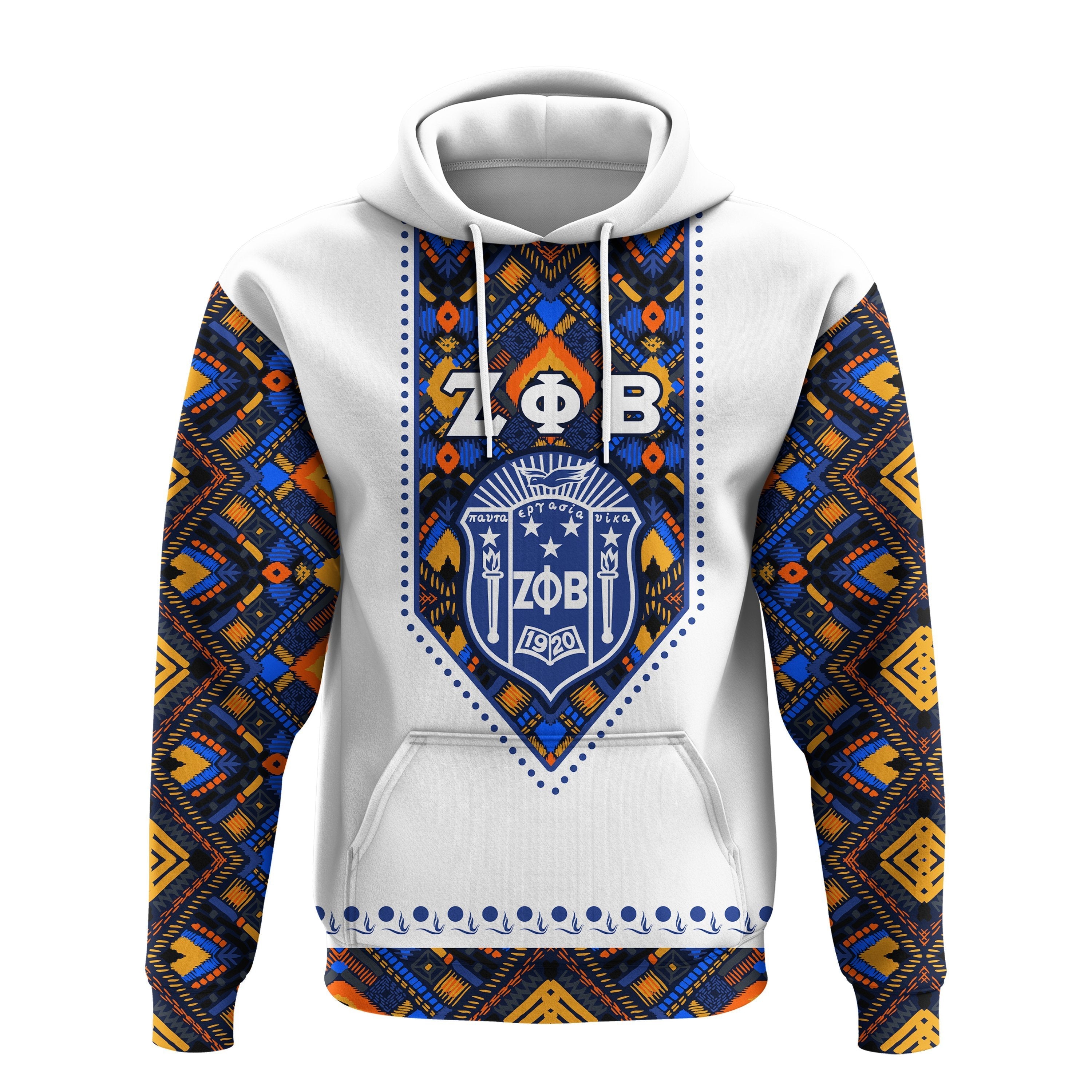 Wonderprint Hoodie – Zeta Phi Beta African Pattern – White Lt16