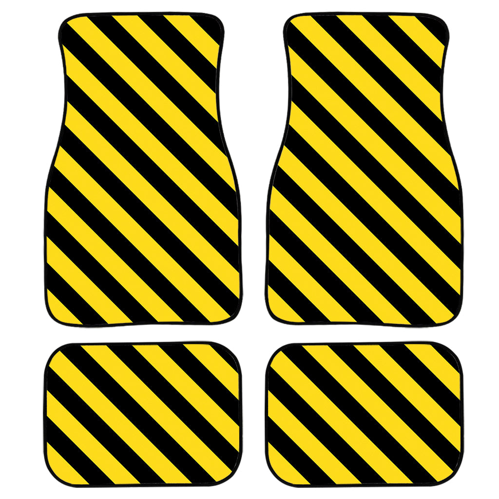 Black And Yellow Warning Striped Print Front And Back Car Floor Mats, Front Car Mat