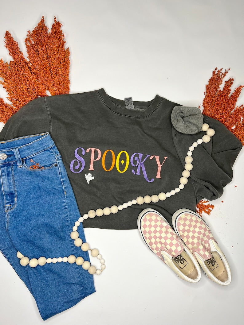 Let’S Get Spooky Halloween Embroidered Sweatshirt 2D Crewneck Sweatshirt All Over Print Sweatshirt For Women Sweatshirt For Men Sws3465