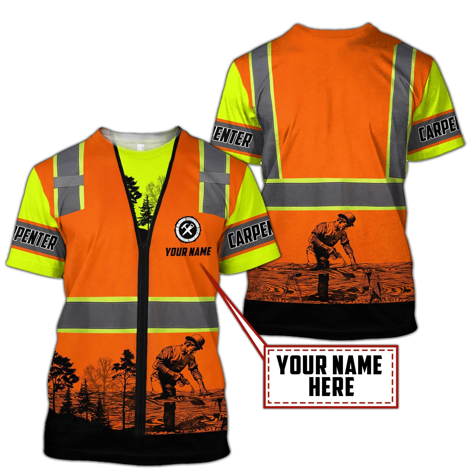 Custom With Name Carpenter Work Shirt Carpenter Safety 3D Shirt