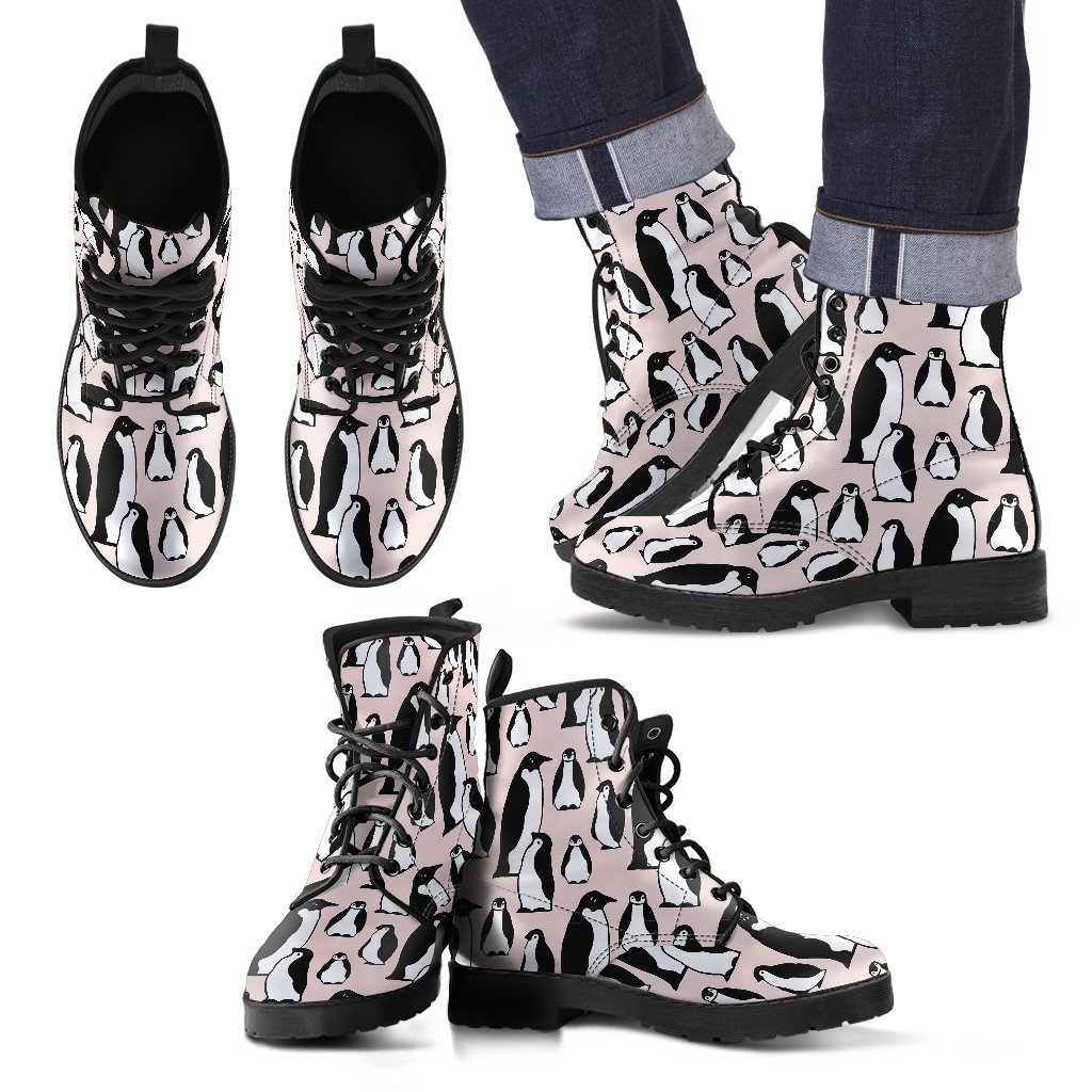 Penguin Print Pattern Men Women Leather Boots Fashion Boots Custom Shoes