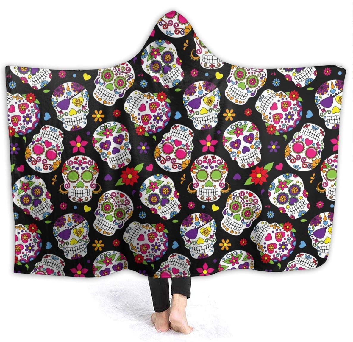 Sugar Skull Hoodie Blanket Wearable Throw Blankets for Couch Blanket Hooded for Baby Kids Men Women alx