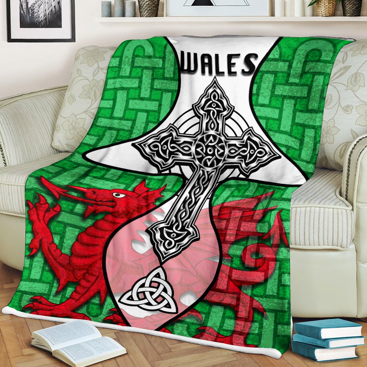 Wales Celtic Cross Dragon Blanket Lt20