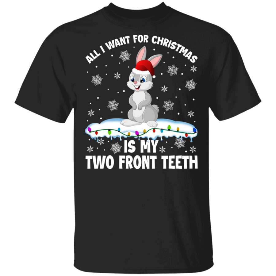 Christmas Bunny Shirt All I Want For Christmas Is My Two Front Teeth Funny Christmas Santa Rabbit Bunny Lover Gifts T-Shirt