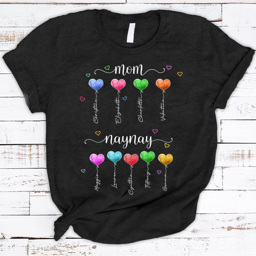 Personalized Colorful Balloon Mom With Kid’S Name Naynay With Grandkid’S Name Shirts For Naynay