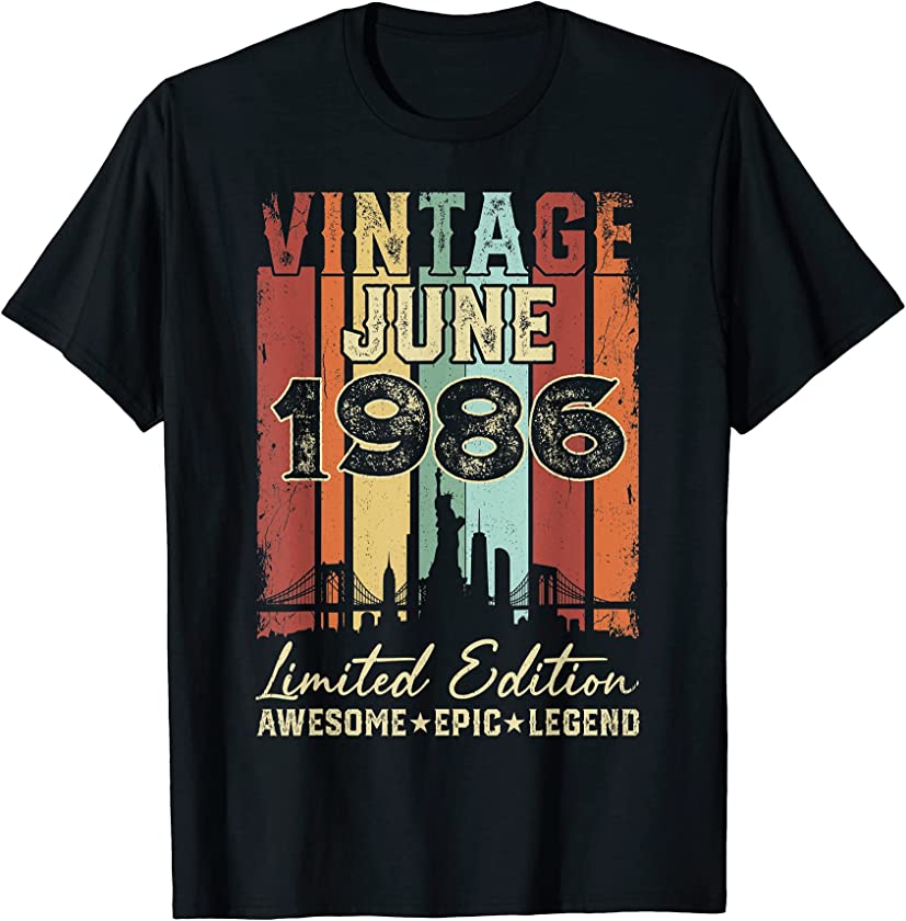 Vintage June 1986 35th Birthday Decorations 35 Years Old T-Shirt