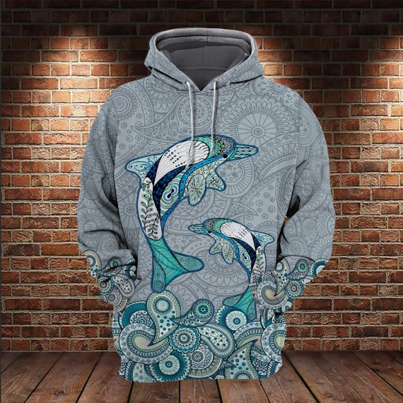 Cute Dolphin Mandala Ocean Animal All Over Print Dolphin Lover Gifts Us Unisex Size Hoodie