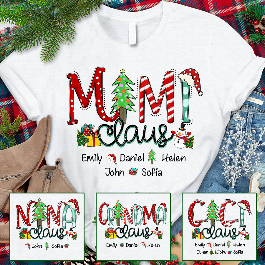 Custom Christmas Tree Mimi Claus Shirt, 2022 Christmas Nana Shirt, Custom Grandma Claus Christmas Shirt, Gigi Shirt Gift For Christmas