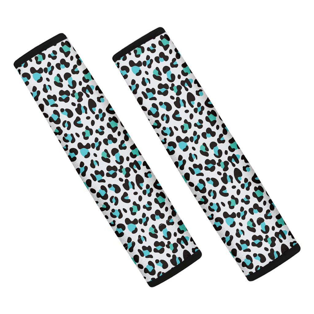 White And Teal Leopard Print Car Seat Belt Covers